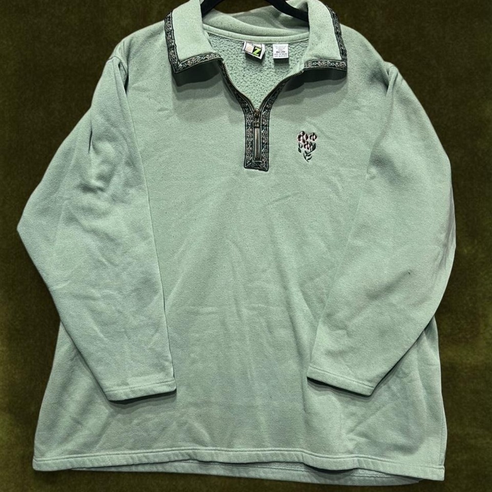 Vintage 90s Floral Quarter Zip Fleece Pullover - Modern 2X